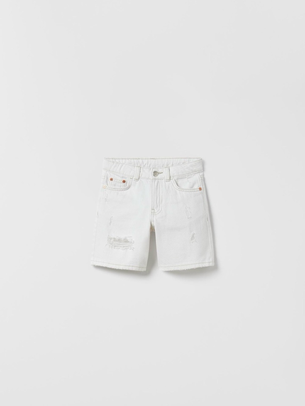 Zara Boys Size 8 Ripped Distressed Denim Shorts in Ecru